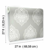 DM4984 Signet Medallion Damask Grey Wallpaper
