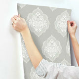 DM4984 Signet Medallion Damask Grey Wallpaper