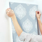 DM4985 Signet Medallion Damask Sky Wallpaper