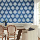 DM4986 Signet Medallion Damask Cobalt Wallpaper