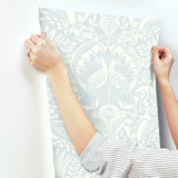 DM4999 York Egret Damask Sky Blue Wallpaper