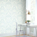DM4999 York Egret Damask Sky Blue Wallpaper