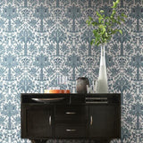 DM5012 Palmetto Palm Damask Blue Wallpaper 