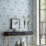 DM5012 Palmetto Palm Damask Blue Wallpaper 