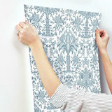 DM5012 Palmetto Palm Damask Blue Wallpaper 