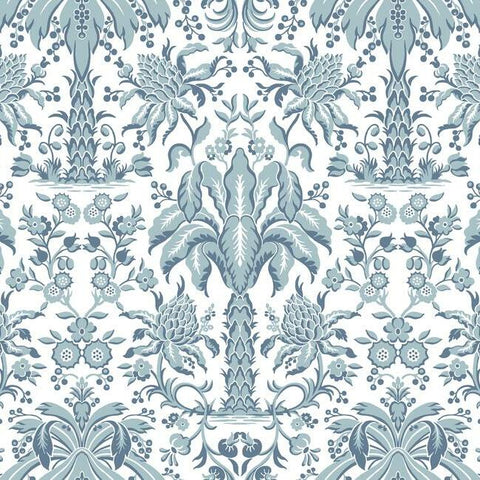 DM5012 Palmetto Palm Damask Blue Wallpaper 