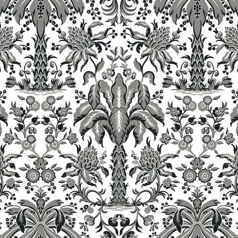 DM5014 Palmetto Palm Damask Black Wallpaper