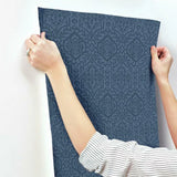 DM5037 Cathedral Damask Indigo Wallpaper 