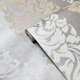 DN3801, 11711 Harmony off white beige striped damask silver gray metallic wallpaper 3D