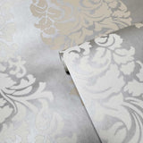 DN3801, 11711 Harmony off white beige striped damask silver gray metallic wallpaper 3D