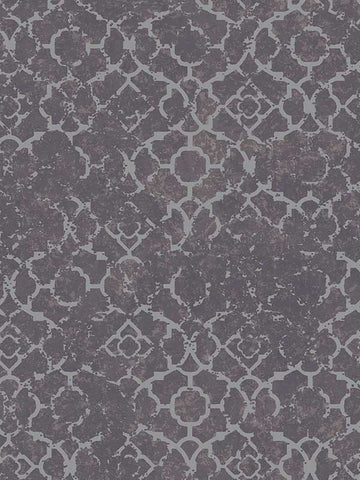 DWP024601 Aged Quatrefoil Purple and Silver Wallpaper