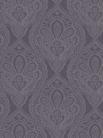 DWP024701 Mehndi Damask Purple and Silver Wallpaper
