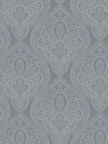DWP024702 Mehndi Damask Grey and Silver Wallpaper