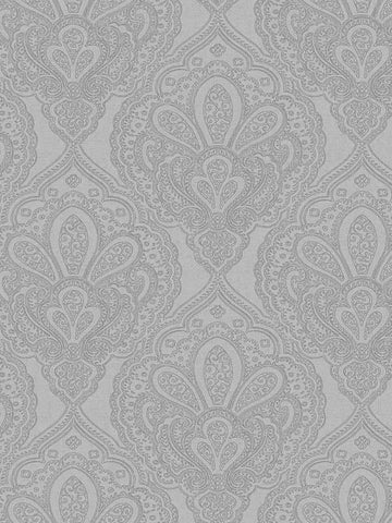 DWP024703 Mehndi Damask Silver Wallpaper