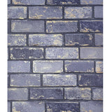WM69220001 Distressed wallcoverings navy blue gold metallic modern faux brick Wallpaper 3-D