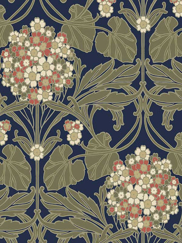 ET12102 Floral Hydrangea Navy and Terra Cotta Wallpaper