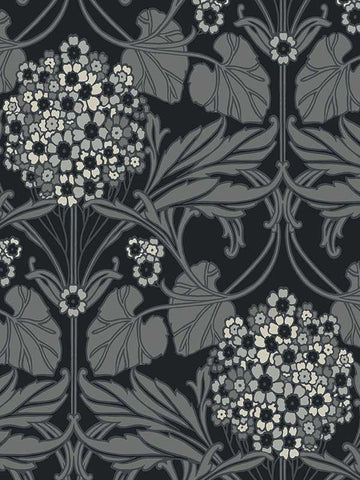 ET12120 Floral Hydrangea Ebony and Charcoal Wallpaper
