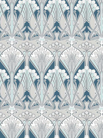 ET12414 Dragonfly Damask Aegean Blue and Dewdrop Wallpaper
