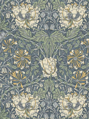 ET12602 Ogee Flora Blue Lake and French Vanilla Wallpaper