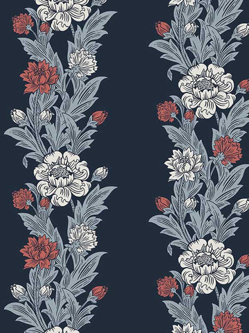ET12712 Blooming Stripe Deep Navy and Berry Wallpaper