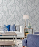 EW10028 Tossed Leaves Textured Grey Wallpaper