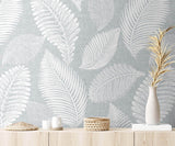 EW10028 Tossed Leaves Textured Grey Wallpaper