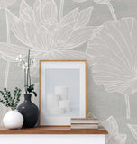 EW12000 White Heron Water Lilies Wallpaper
