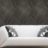 Z18909 Embossed bronze metallic faux fabric wave lines textured contemporary wallpaper