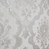 Z72049 Embossed grayish cream off white textured Victorian faux fabric damask Wallpaper