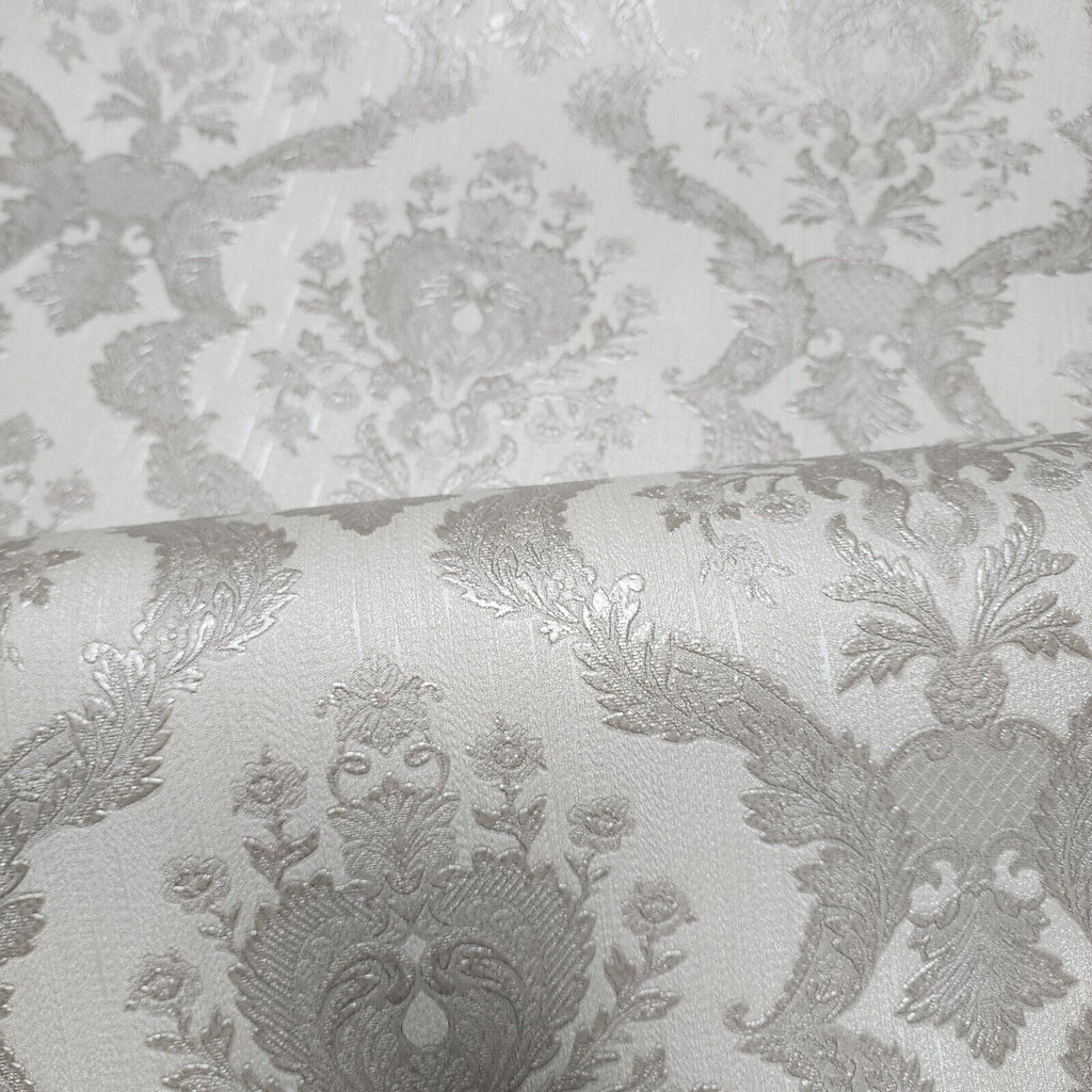 Z72049 Embossed grayish cream off white textured Victorian faux fabric ...