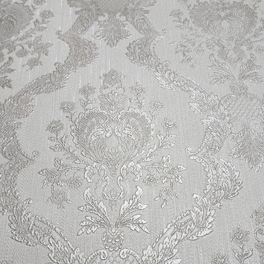 Z72049 Embossed grayish cream off white textured Victorian faux fabric ...