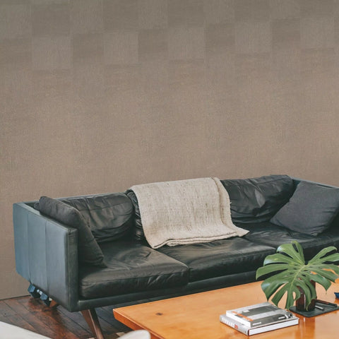 9251 Embossed khaki tan faux square tiles plaster textured contemporary Wallpaper 3D