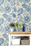 FC60402 Blue Bernadette Jacobean Wallpaper