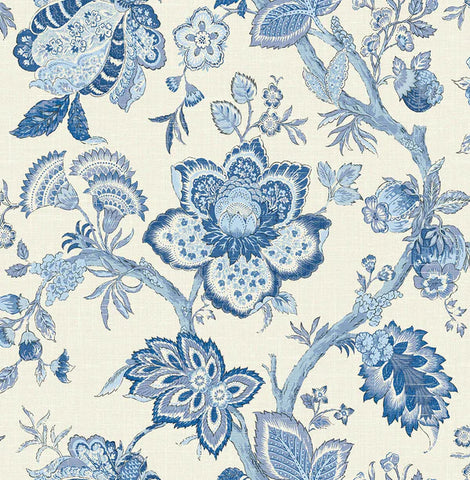 FC60402 Blue Bernadette Jacobean Wallpaper