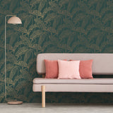 FD42946 Mulholland Dark Green Flamingo Wallpaper