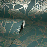 FD42946 Mulholland Dark Green Flamingo Wallpaper