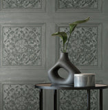 FD43274 Albie Dark Grey Carved Panel Wallpaper