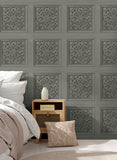 FD43274 Albie Dark Grey Carved Panel Wallpaper