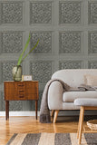FD43274 Albie Dark Grey Carved Panel Wallpaper