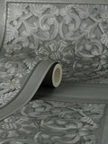 FD43274 Albie Dark Grey Carved Panel Wallpaper