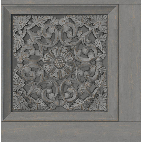 FD43274 Albie Dark Grey Carved Panel Wallpaper