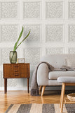 FD43275 Albie Dove Carved Panel Wallpaper