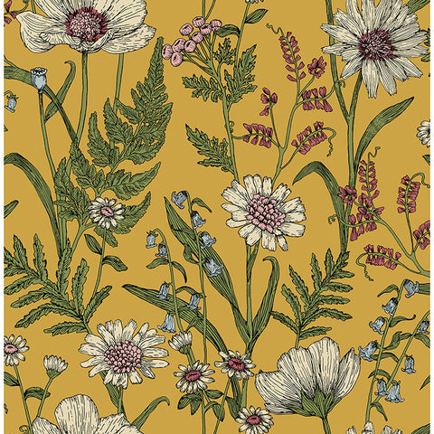 FD43336 Arden Mustard Wild Meadow Wallpaper