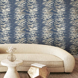 FM1043 Leaf Column Navy Blue Wallpaper