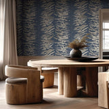 FM1043 Leaf Column Navy Blue Wallpaper