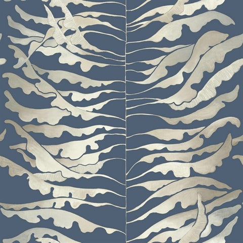 FM1043 Leaf Column Navy Blue Wallpaper