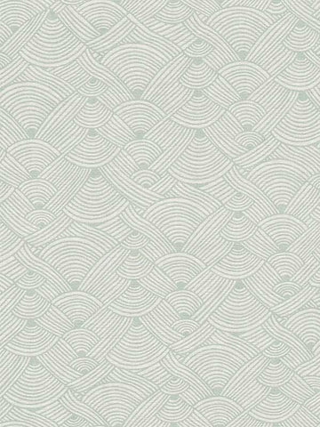 FS72002 Geo Swirl Motif Green White Wallpaper
