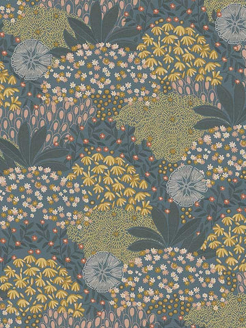 FS72008 Forest Bloom Motif Turqouise Yellow Wallpaper