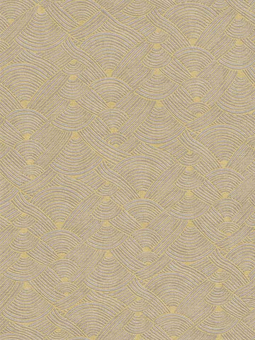 FS72033 Geo Swirl Motif Grey Yellow Wallpaper
