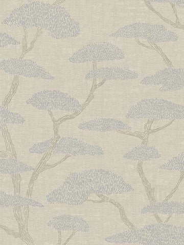 FS72036 Chinoiserie Tree Motif Beige Blue Wallpaper